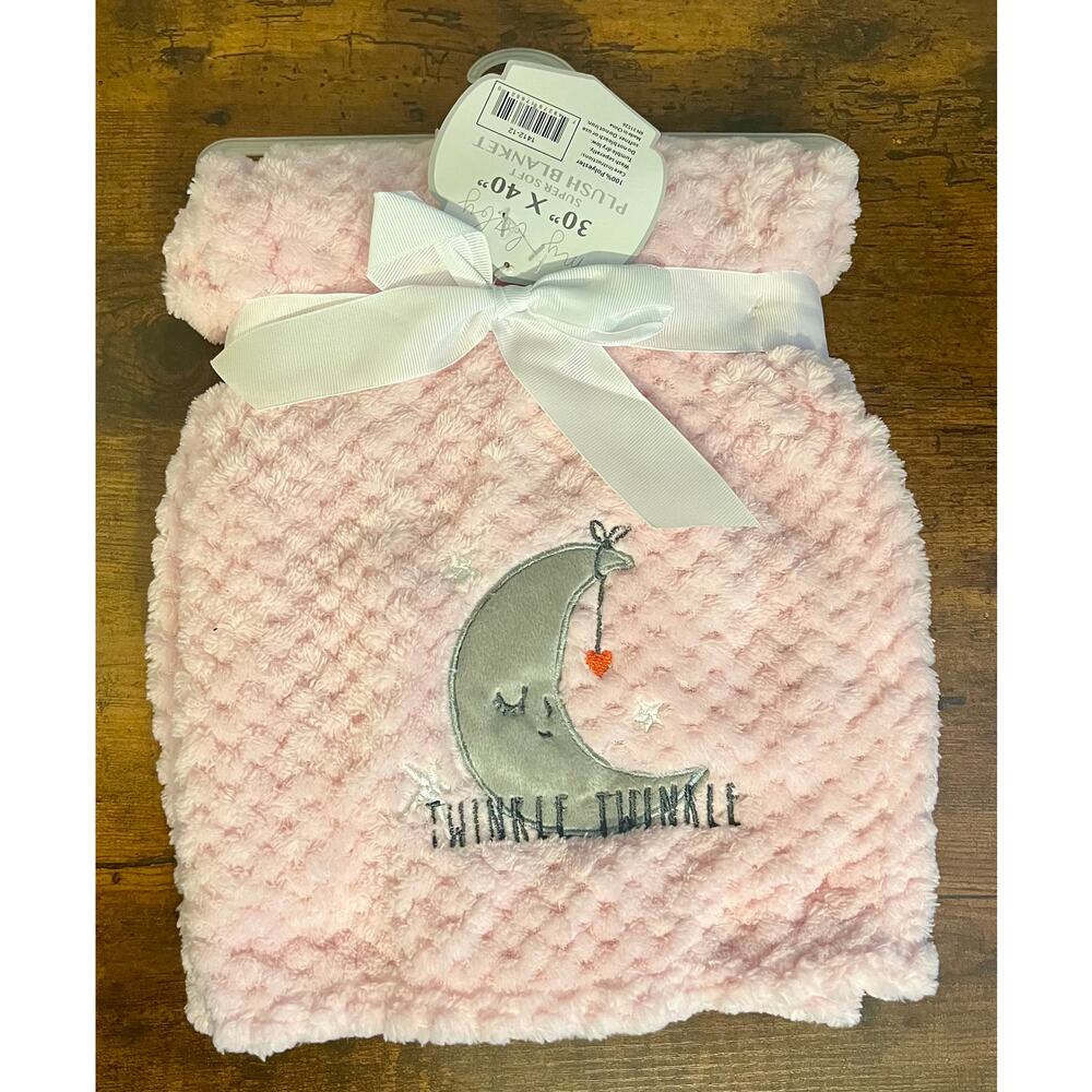 NWT My Baby Pink Soft Plush Security Lovey Blanket w/ Crescent Moon Stitched